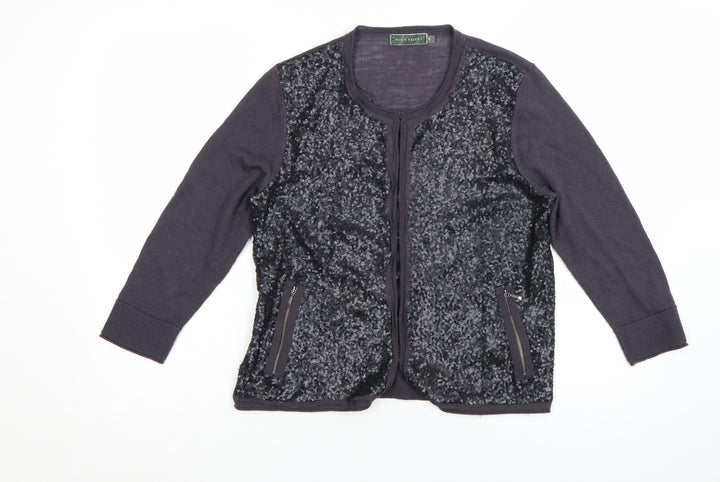 Mint Velvet Women's Black Size 12 Sequin Full Zip Cardigan