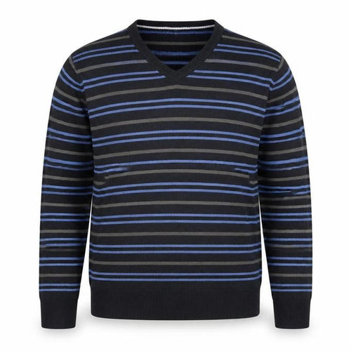 Marks and Spencer Blue Harbour Men's Blue Striped V-Neck Jumper Size L