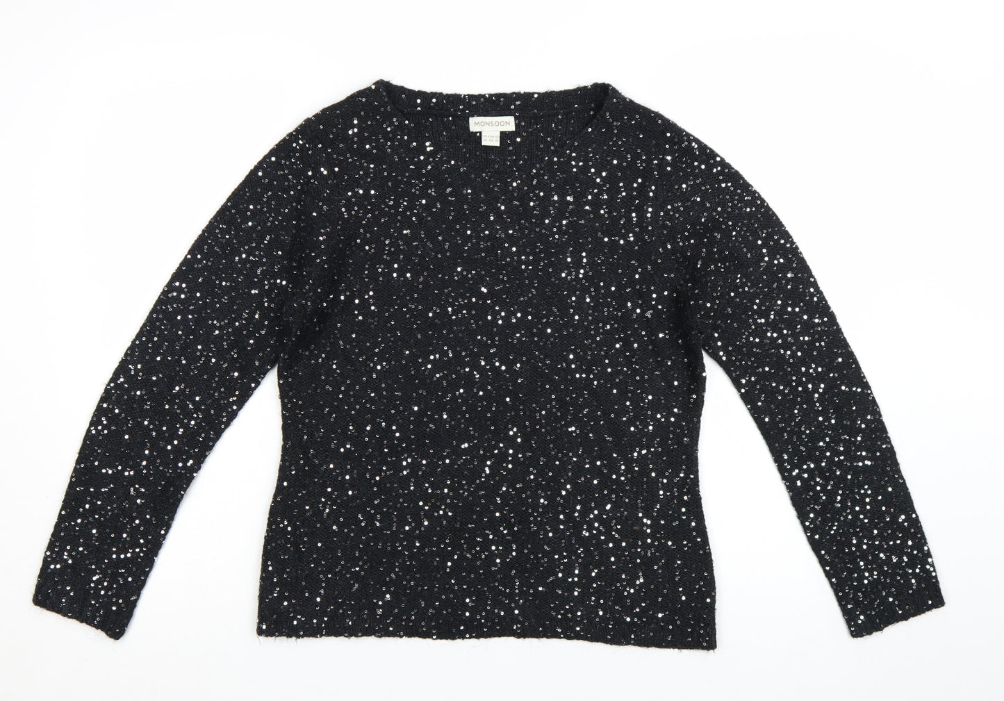 Monsoon Women Black Sequin Knit Pullover Jumper Size 14