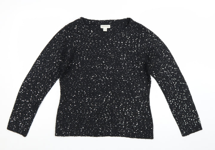 Monsoon Women Black Sequin Knit Pullover Jumper Size 14