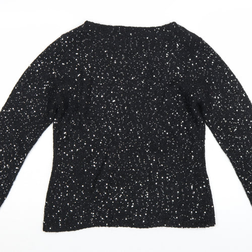 Monsoon Women Black Sequin Knit Pullover Jumper Size 14