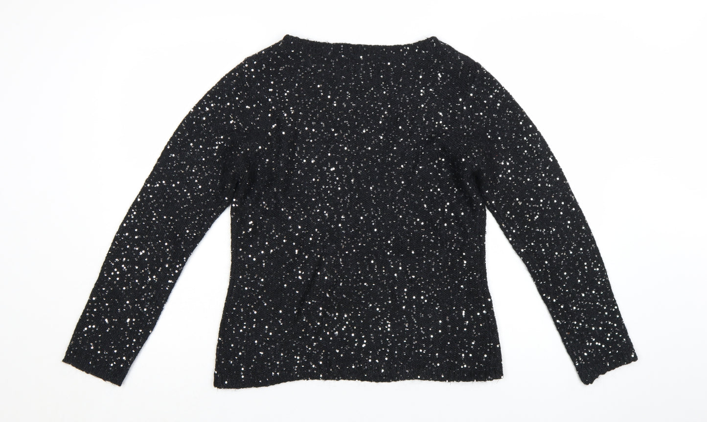 Monsoon Women Black Sequin Knit Pullover Jumper Size 14