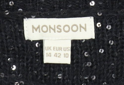 Monsoon Women Black Sequin Knit Pullover Jumper Size 14