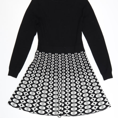 Karen Millen Women’s Black Geometric Knit Fit & Flare Dress M