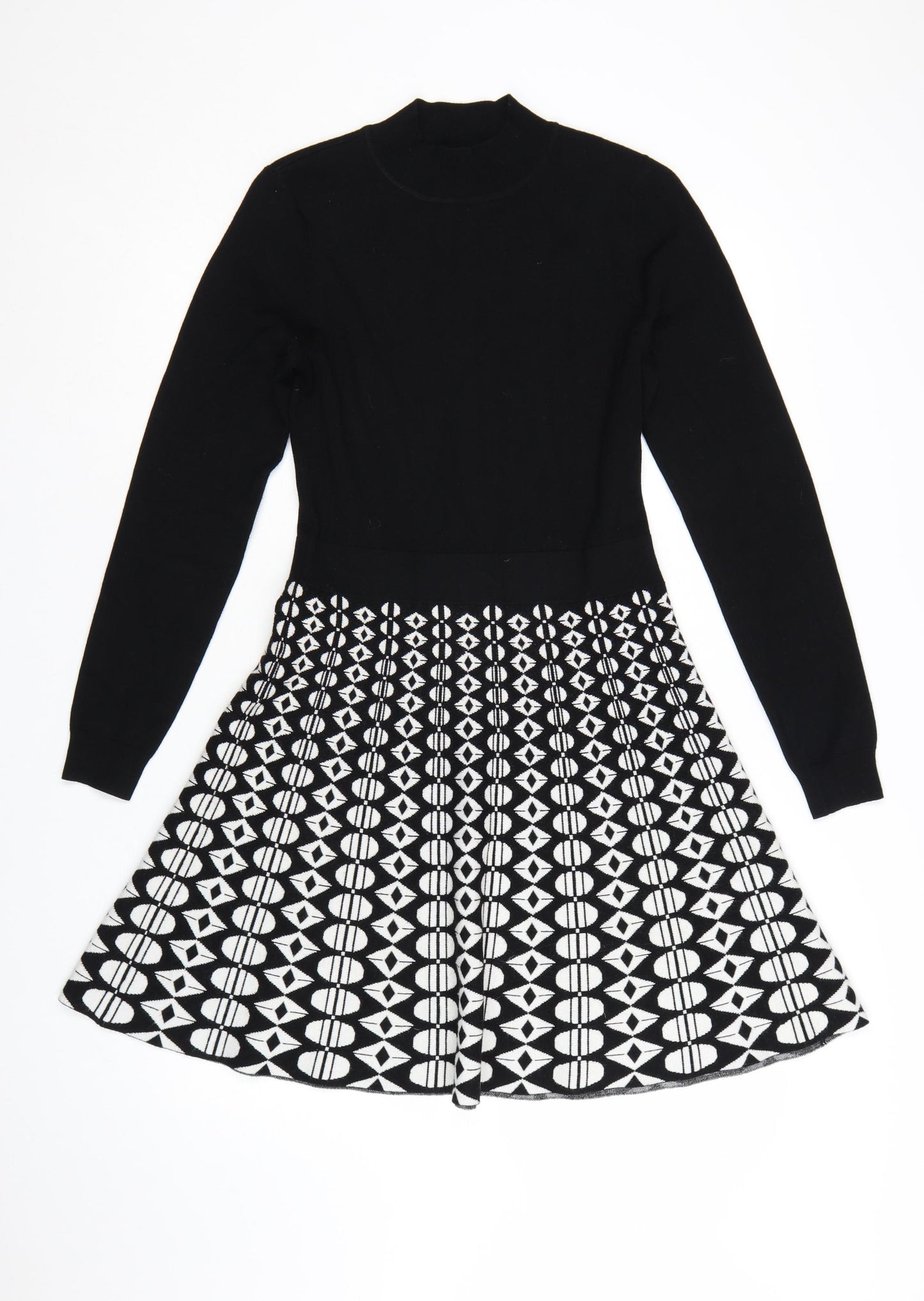 Karen Millen Women’s Black Geometric Knit Fit & Flare Dress M