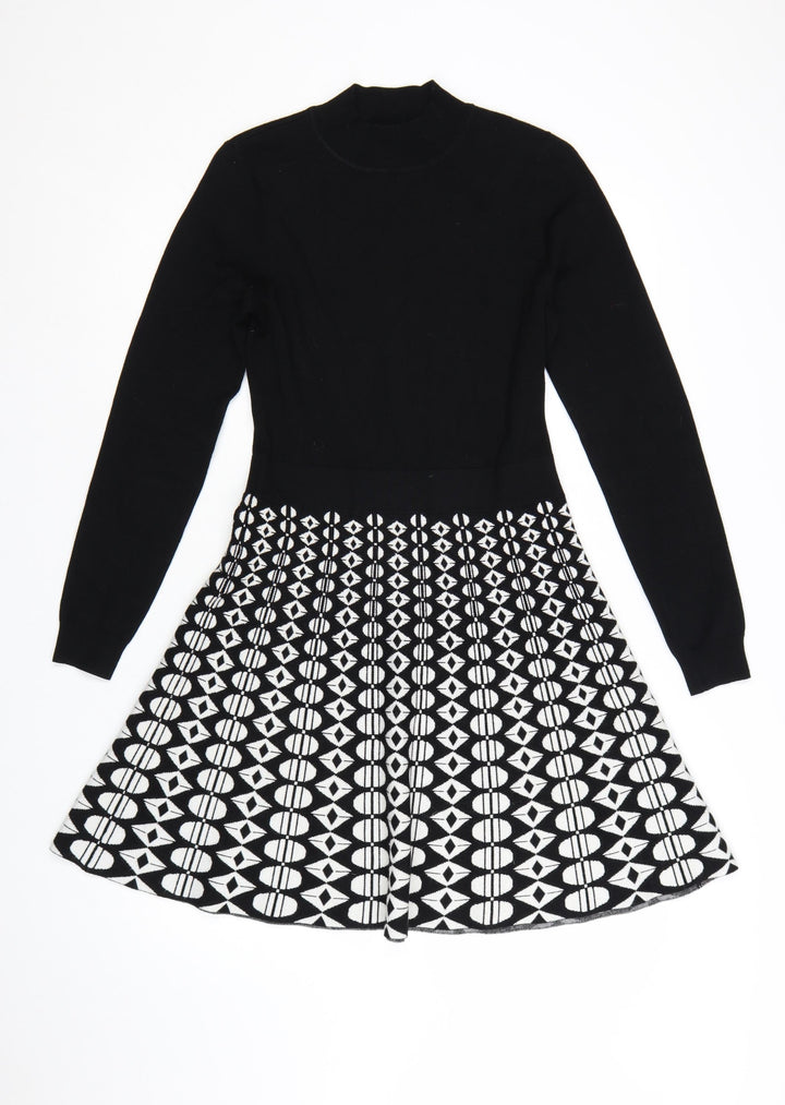Karen Millen Women’s Black Geometric Knit Fit & Flare Dress M