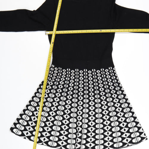 Karen Millen Women’s Black Geometric Knit Fit & Flare Dress M