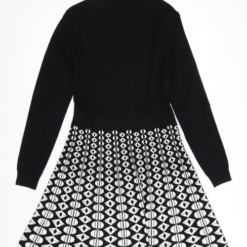Karen Millen Women’s Black Geometric Knit Fit & Flare Dress M