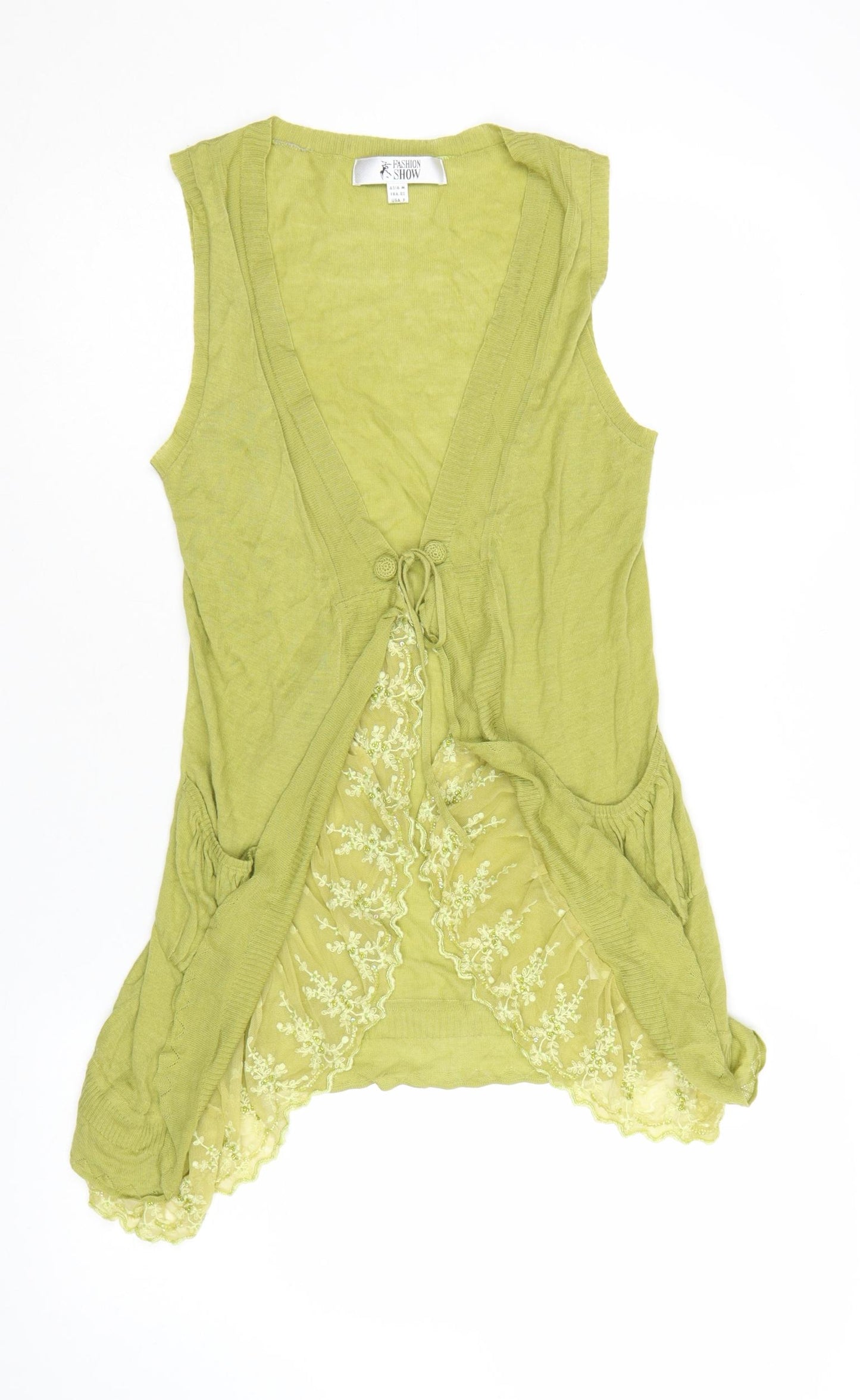 Fashion Show Women's Green Lace Open Cardigan Vest Size 12
