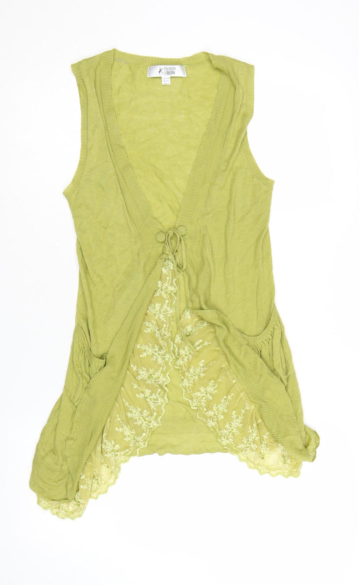 Fashion Show Women's Green Lace Open Cardigan Vest Size 12