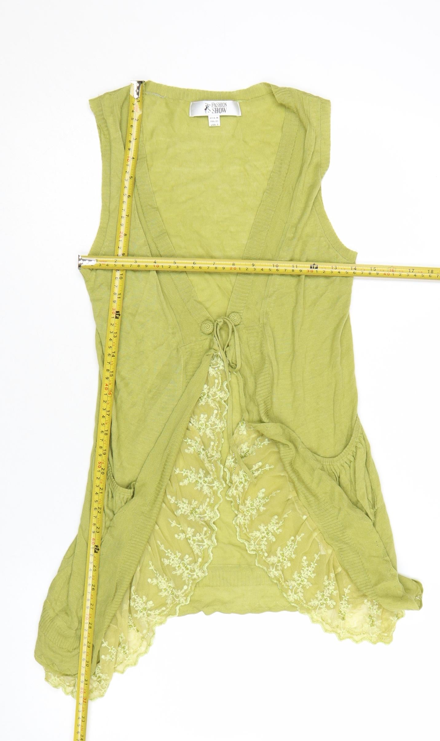 Fashion Show Women's Green Lace Open Cardigan Vest Size 12
