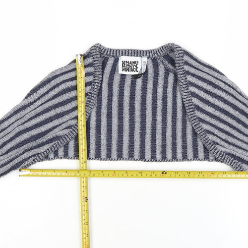 Reclaimed Vintage Women's Grey Striped Knit Shrug Jumper UK 12
