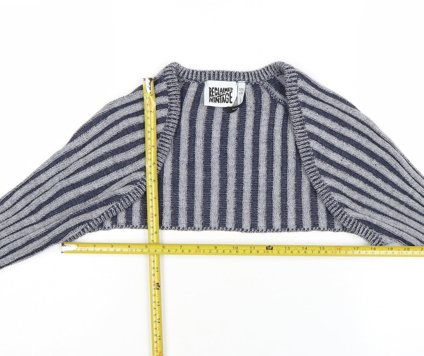 Reclaimed Vintage Women's Grey Striped Knit Shrug Jumper UK 12