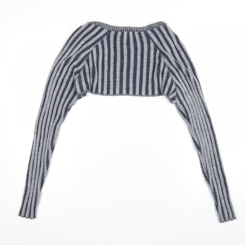 Reclaimed Vintage Women's Grey Striped Knit Shrug Jumper UK 12