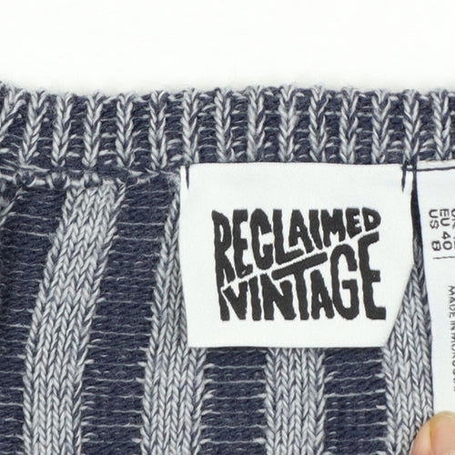 Reclaimed Vintage Women's Grey Striped Knit Shrug Jumper UK 12