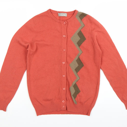 Jaeger Women’s Orange Lambswool Cardigan Size 10 Classic Geometric Knit