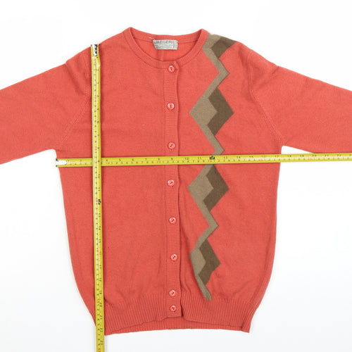 Jaeger Women’s Orange Lambswool Cardigan Size 10 Classic Geometric Knit