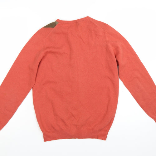 Jaeger Women’s Orange Lambswool Cardigan Size 10 Classic Geometric Knit