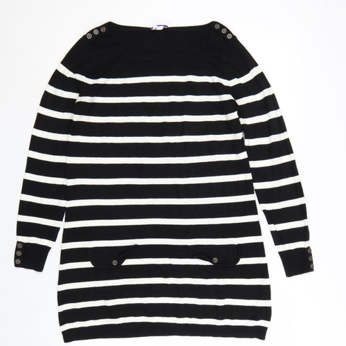 BHS Women Black Striped Jumper Dress Size 12 Long Sleeve Knit