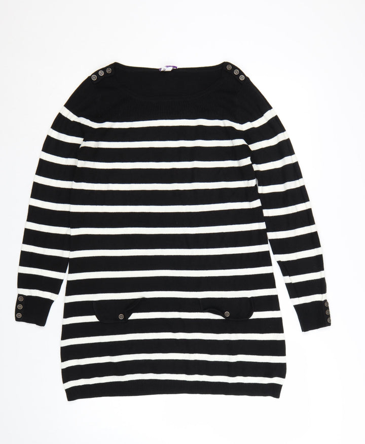 BHS Women Black Striped Jumper Dress Size 12 Long Sleeve Knit