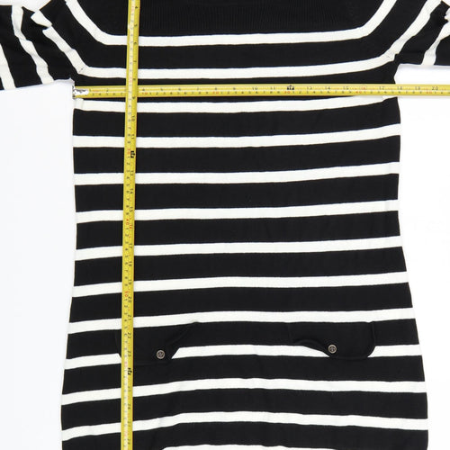 BHS Women Black Striped Jumper Dress Size 12 Long Sleeve Knit