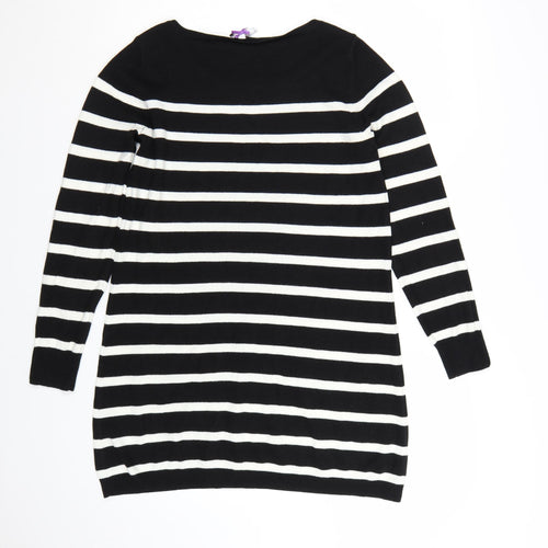 BHS Women Black Striped Jumper Dress Size 12 Long Sleeve Knit