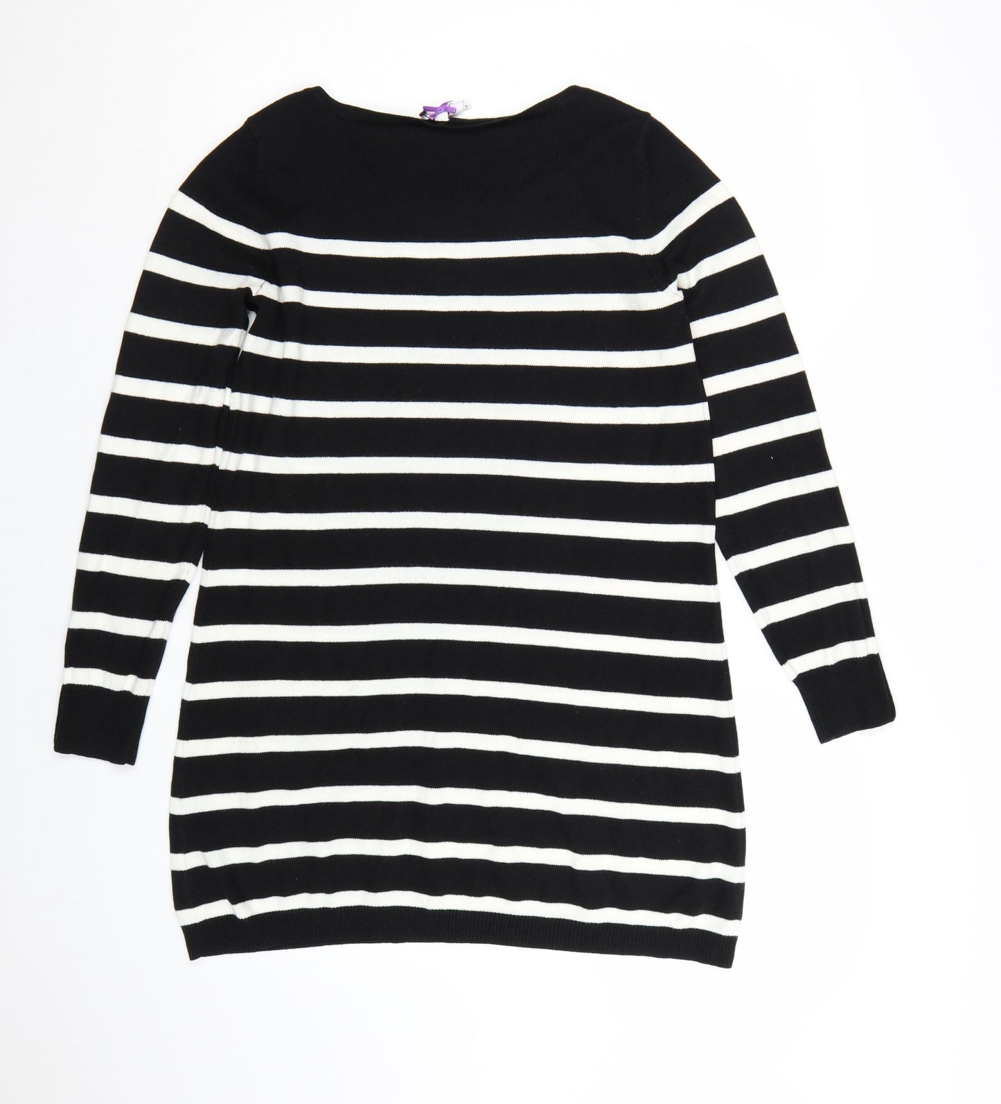 BHS Women Black Striped Jumper Dress Size 12 Long Sleeve Knit
