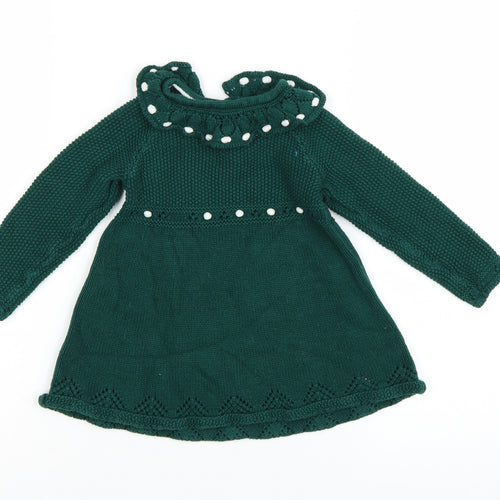 Tahari Baby Girls Green Knit Long Sleeve Dress 18-24 Months Winter A-Line