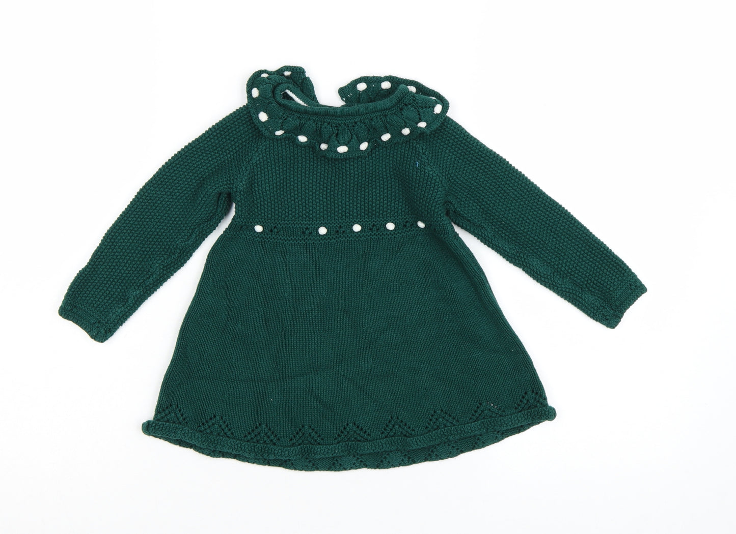 Tahari Baby Girls Green Knit Long Sleeve Dress 18-24 Months Winter A-Line