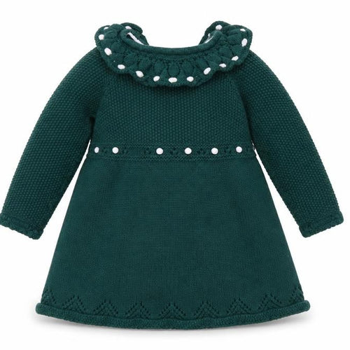 Tahari Baby Girls Green Knit Long Sleeve Dress 18-24 Months Winter A-Line