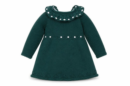 Front view of Tahari Baby girls’ green knit long sleeve dress 18-24 months winter a-line