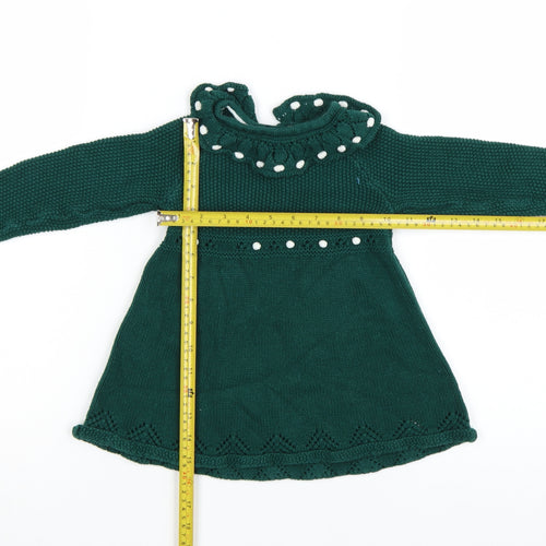 Tahari Baby Girls Green Knit Long Sleeve Dress 18-24 Months Winter A-Line