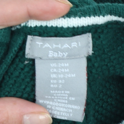 Tahari Baby Girls Green Knit Long Sleeve Dress 18-24 Months Winter A-Line