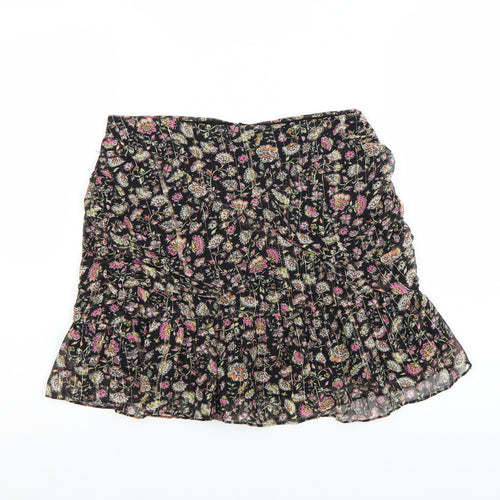 Mango Womens Black Floral Pleated Short Skirt Size S