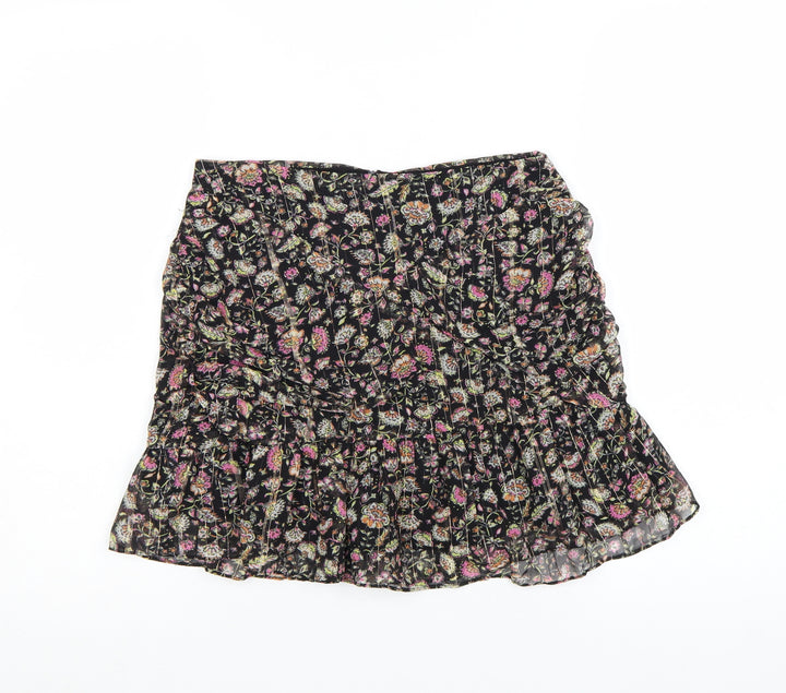 Mango Womens Black Floral Pleated Short Skirt Size S