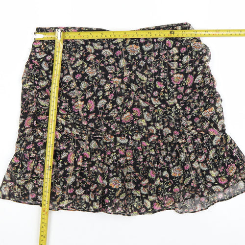 Mango Womens Black Floral Pleated Short Skirt Size S