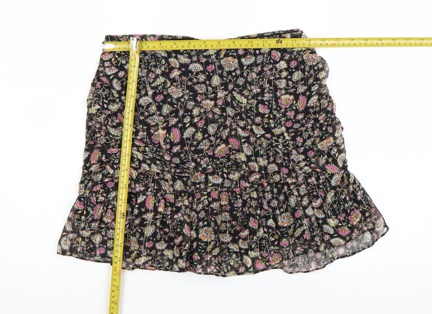 Mango Womens Black Floral Pleated Short Skirt Size S