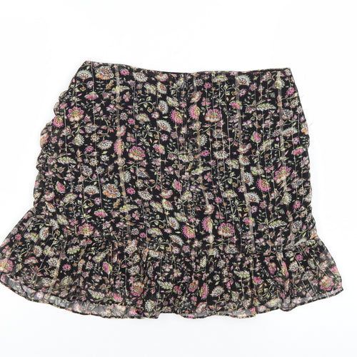 Mango Womens Black Floral Pleated Short Skirt Size S
