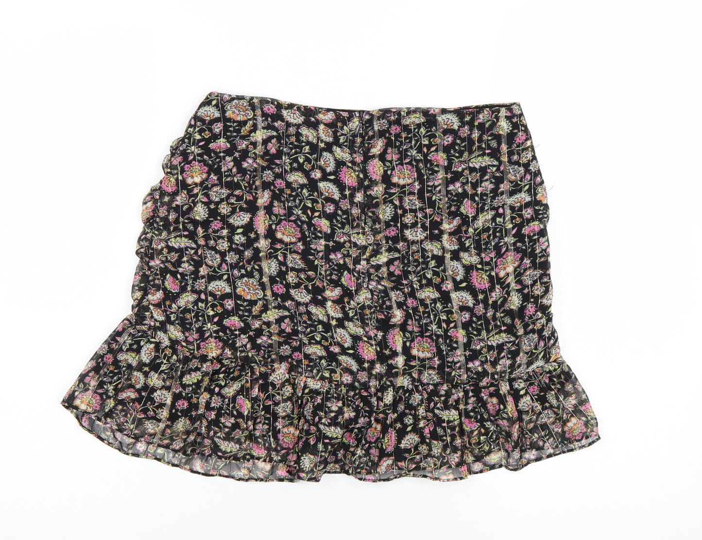 Mango Womens Black Floral Pleated Short Skirt Size S