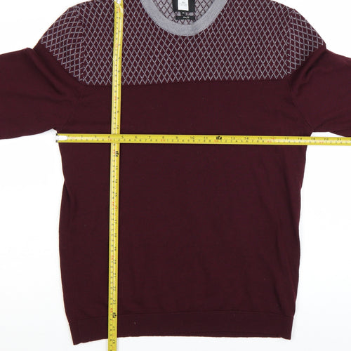 Moss London Men’s Red Slim Fit Argyle Pullover Jumper Size M