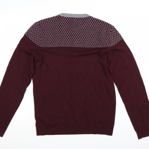 Moss London Men’s Red Slim Fit Argyle Pullover Jumper Size M