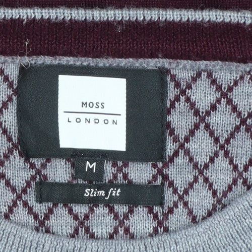 Moss London Men’s Red Slim Fit Argyle Pullover Jumper Size M