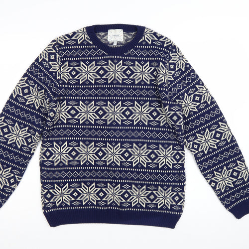 Topman Men's Blue Fair Isle Wool Jumper Size S Winter Knitwear