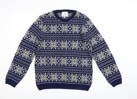 Topman Men's Blue Fair Isle Wool Jumper Size S Winter Knitwear