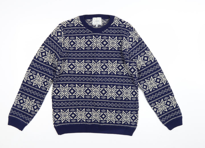 Topman Men's Blue Fair Isle Wool Jumper Size S Winter Knitwear