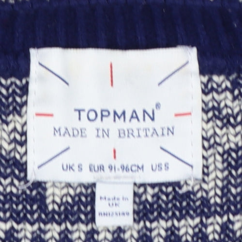 Topman Men's Blue Fair Isle Wool Jumper Size S Winter Knitwear
