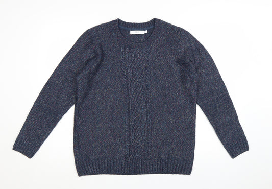ISLE Women’s Blue Cable-Knit Jumper Size M 14-16 Crew Neck