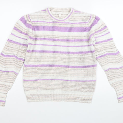 Marks and Spencer Per Una Womens Lilac Mix Striped Crew Pullover Jumper Size 12