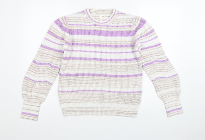 Marks and Spencer Per Una Womens Lilac Mix Striped Crew Pullover Jumper Size 12