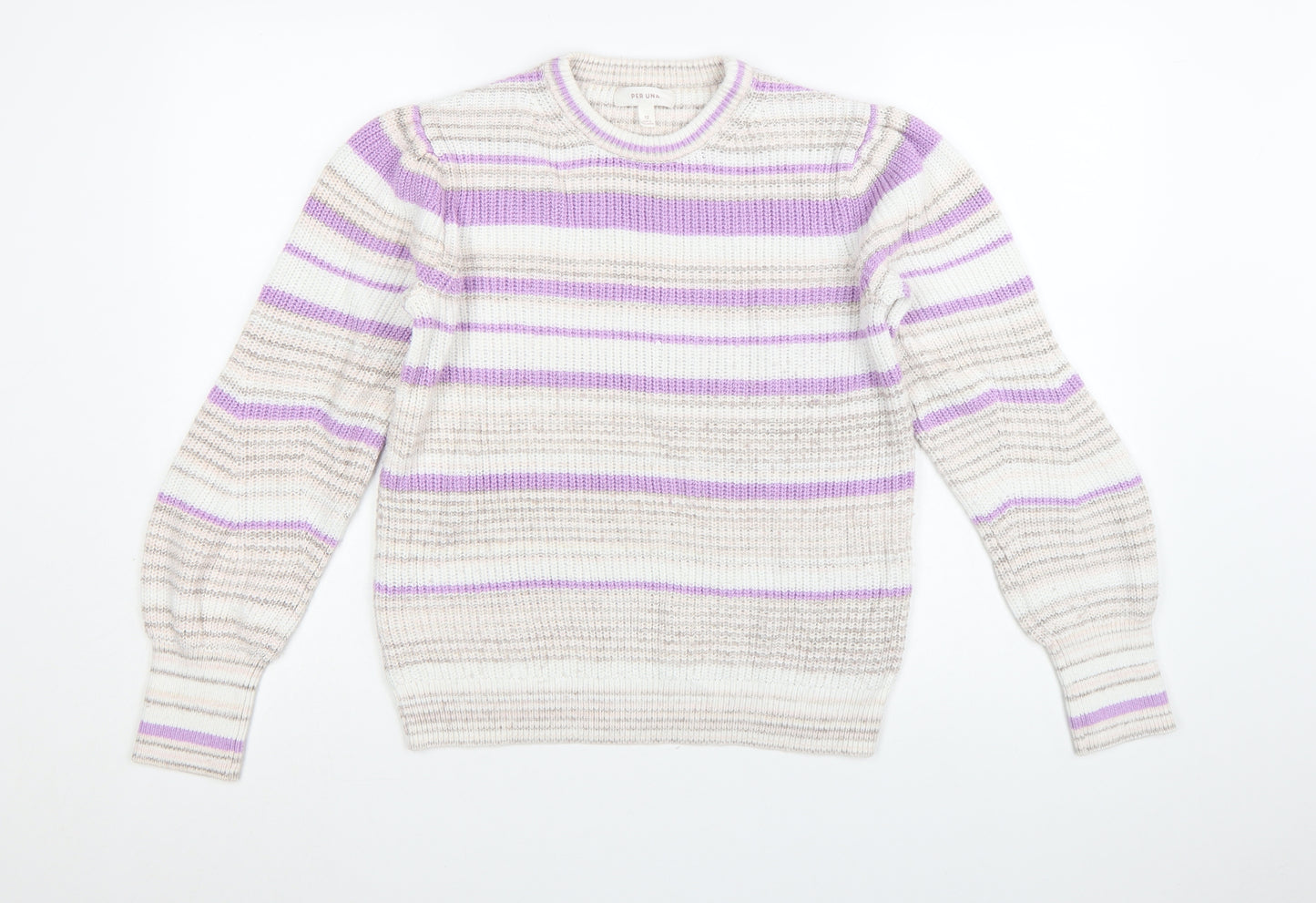 Marks and Spencer Per Una Womens Lilac Mix Striped Crew Pullover Jumper Size 12